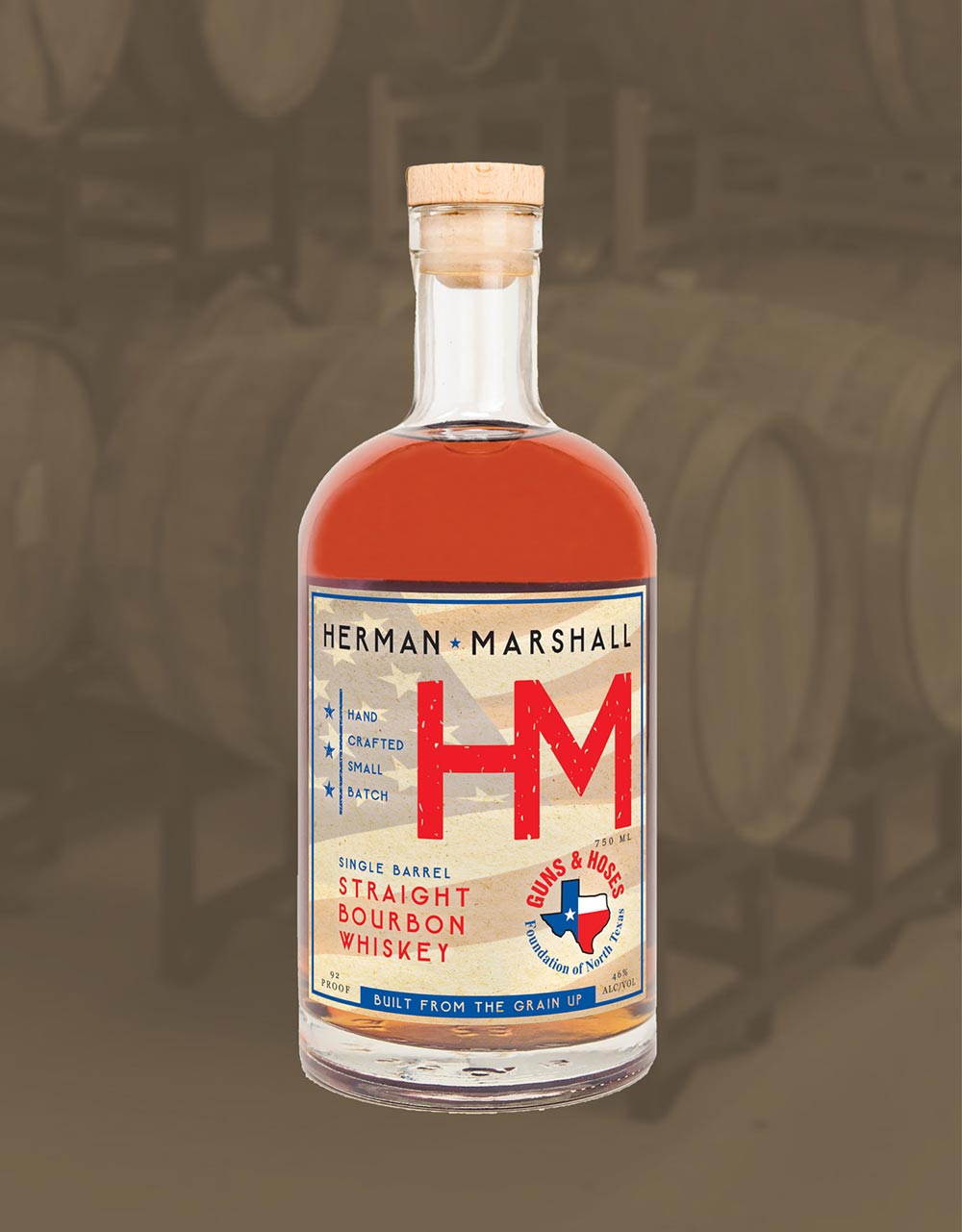 HERMAN MARSHALL SINGLE BARREL STRAIGHT BOURBON WHISKEY BENEFITING GUNS AND HOSES FOUNDATION OF NORTH TEXAS